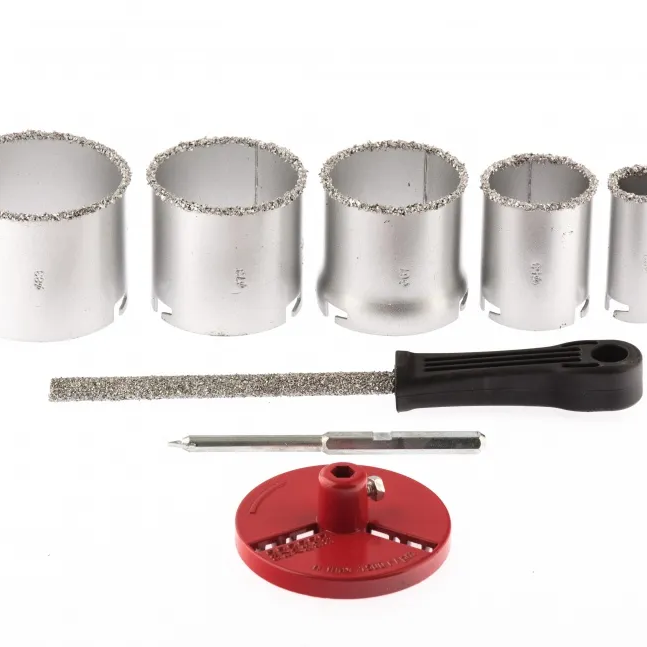 Набор коронок по плитке 33-53-67-73-83 мм, напил, в пластиковом боксе, шестигранный хвостовик