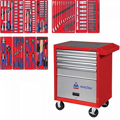 Набор инструментов МАСТАК СТАНДАРТ 52-04186R в красной тележке, 186 предметов