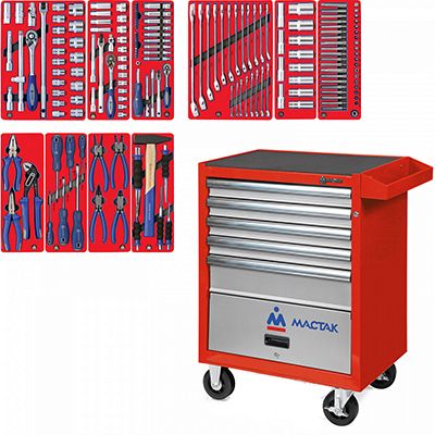 Набор инструментов МАСТАК СТАНДАРТ 52-05186R в красной тележке, 186 предметов
