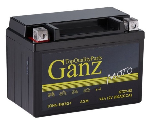 Аккумулятор GANZ AGM мото 9 A/ч прямая 152x87x107 CCA200 A GTX9-BS GN1209