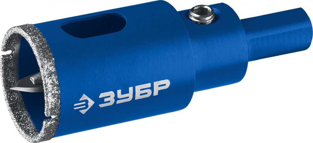 Алмазная коронка для мокрого сверления ЗУБР ПРОФЕССИОНАЛ по кафелю и стеклу, d=35 мм, зерно р 60, в сборе с 29850-35