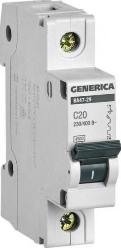 Автоматический выключатель IEK GENERICA ВА47-29 модульный 1п c 20А 4.5кА MVA25-1-020-C