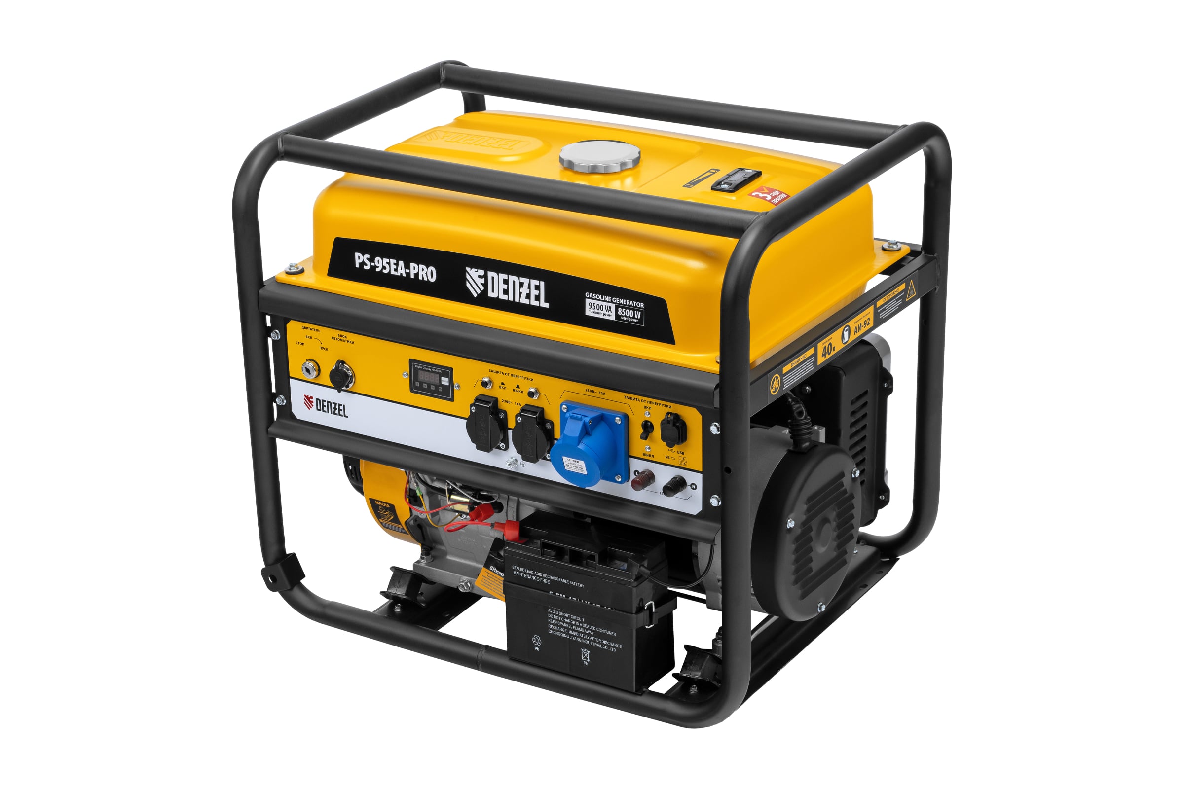 Бензиновый генератор Denzel ps-95ea-pro, 9.5 квт, 230 в, 40 л, разъём ats, электростарт 946935