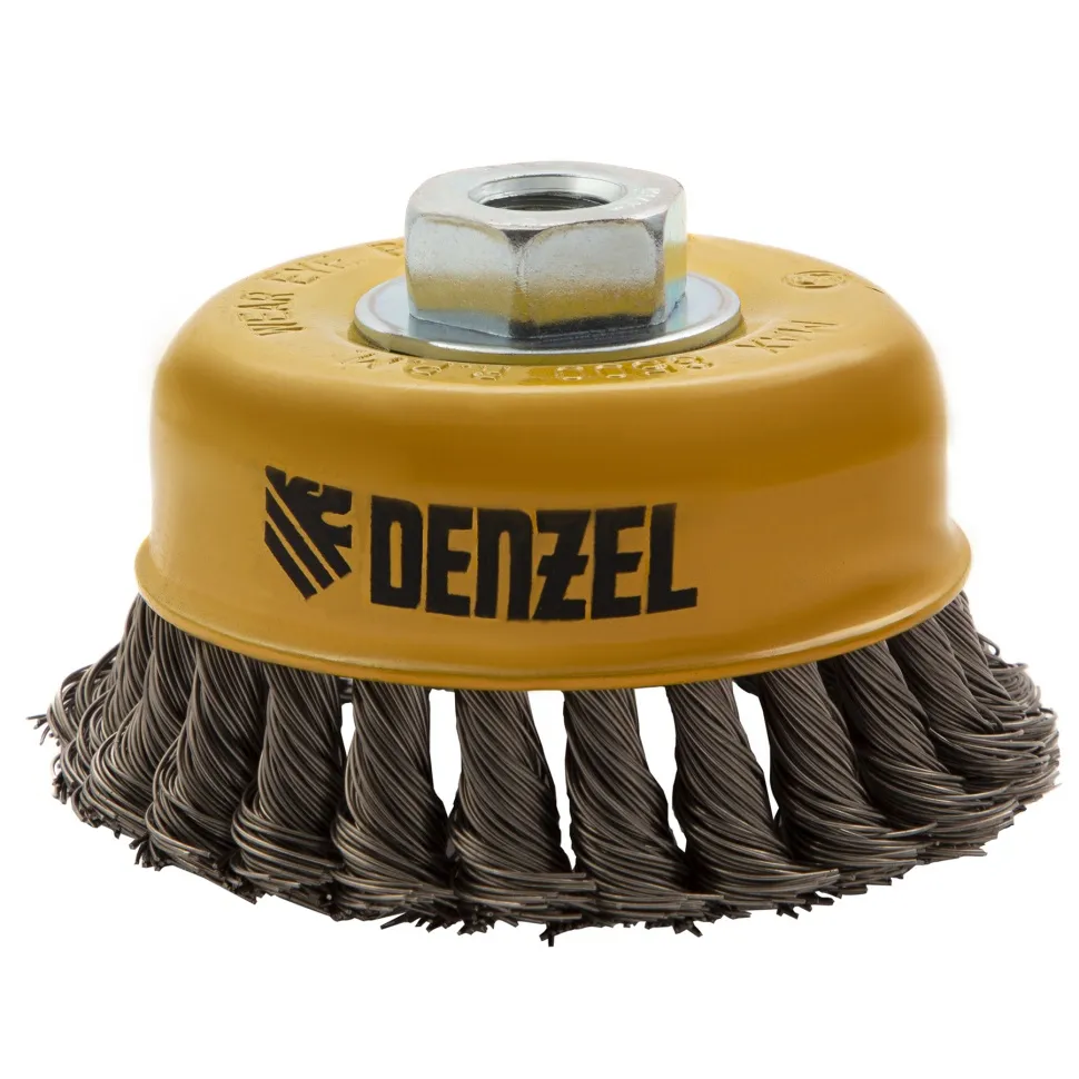 Щетка для УШМ Denzel 100 мм, Чашка, крученая нержавеющая проволока 0.5 мм, М14 - изображение 3