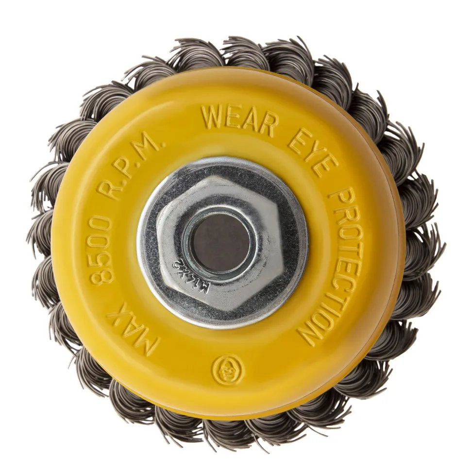 Щетка для УШМ Denzel 100 мм, Чашка, крученая нержавеющая проволока 0.5 мм, М14 - изображение 7