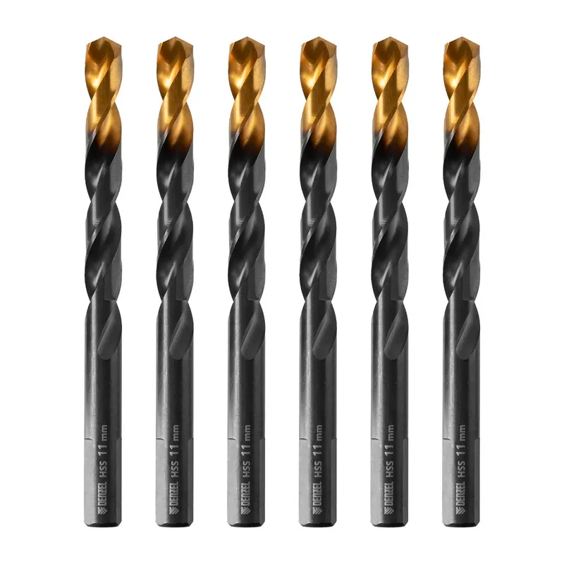 Сверло по металлу Denzel 11 мм, HSS-Tin, Golden Tip, 6 шт.