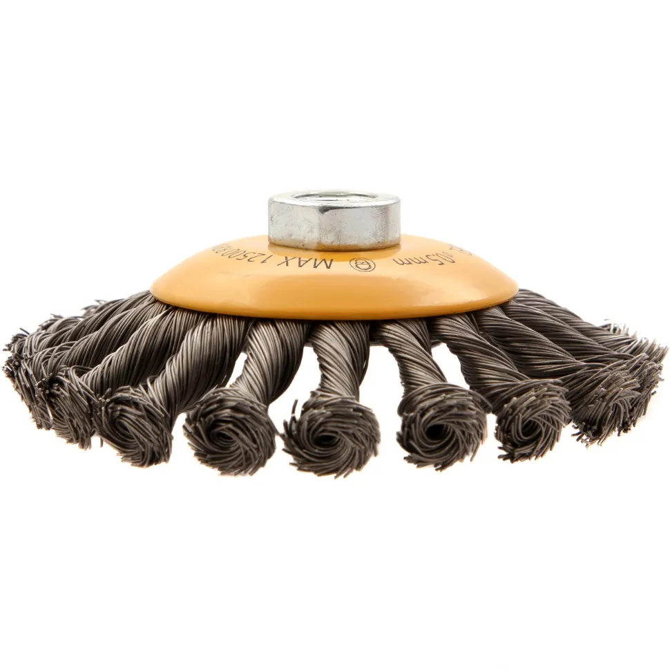Щетка для УШМ Denzel 125 мм, Тарелка, крученая нержавеющая проволока 0.5 мм, М14 - изображение 5
