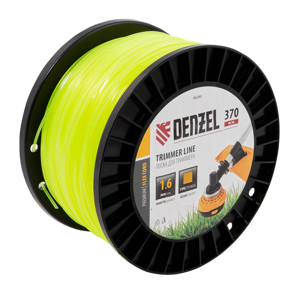 Леска для триммера Denzel квадрат 1,6ммх370м, на DIN катушке FLEX CORD