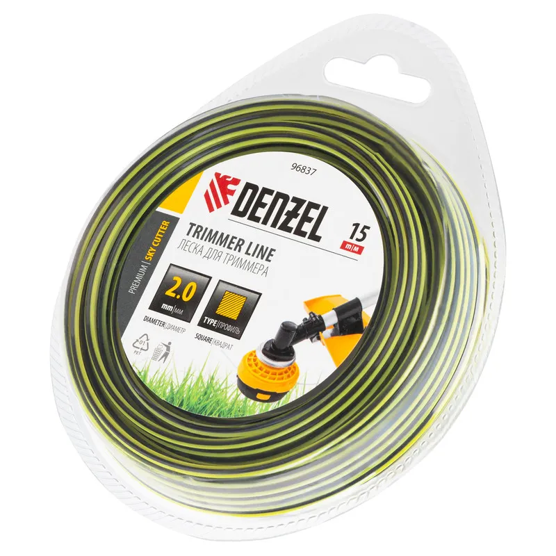 Леска для триммера Denzel двухкомпонентная квадратная, 2,0ммх15м, блистер SkyCutter