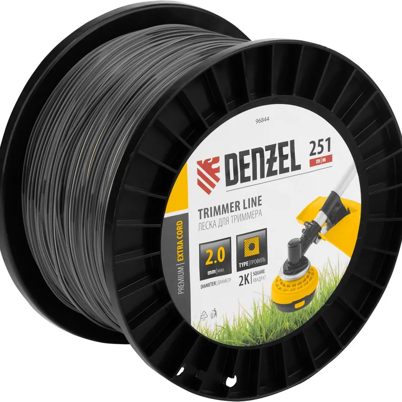 Леска для триммера двухкомпонентная Denzel квадрат, 2,0ммх251м, на DIN катушке EXTRA CORD