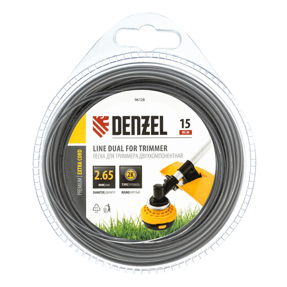 Леска для триммера Denzel двухкомпонентная круглая 2.65 мм, 15 м Extra cord