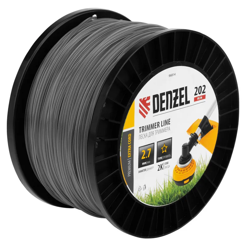 Леска для триммера Denzel двухкомпонентная звезда, 2,7ммх202м, на DIN катушке EXTRA CORD