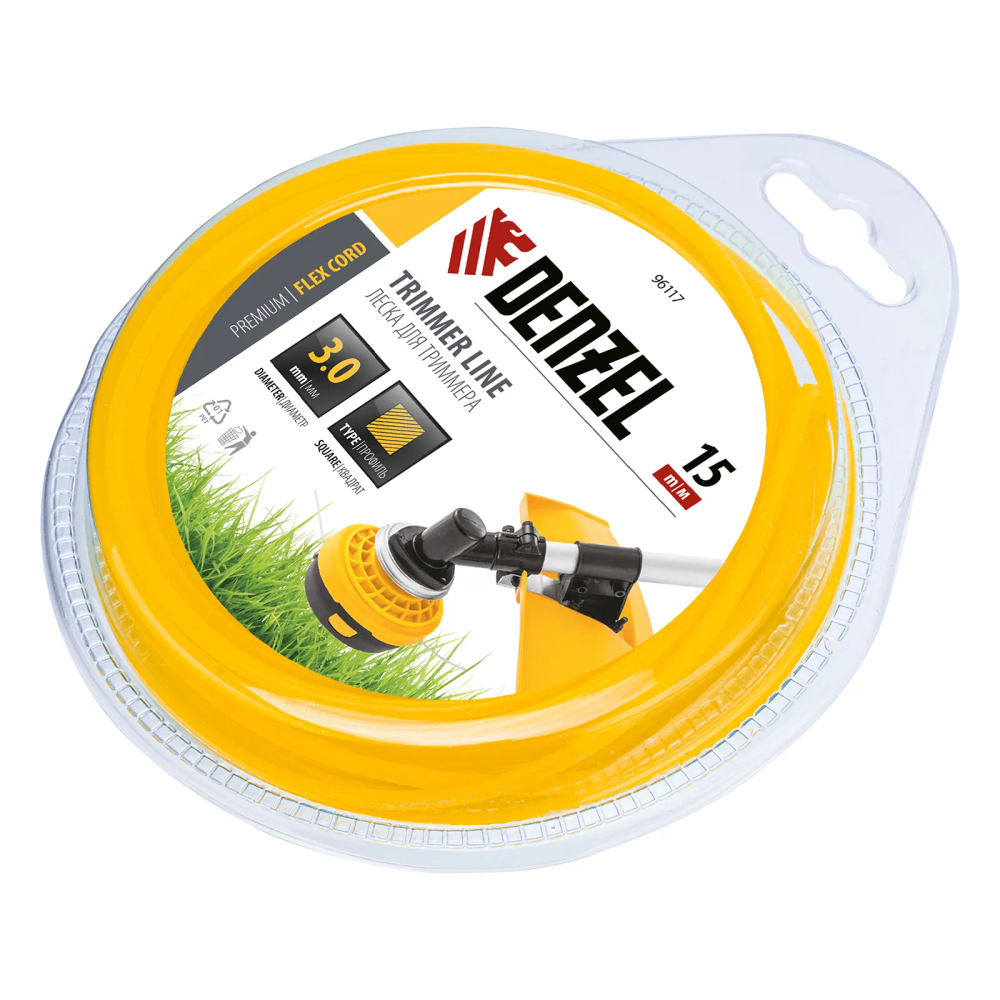 Леска для триммера Denzel квадрат 3 ммх15 м, блистер Flex cord