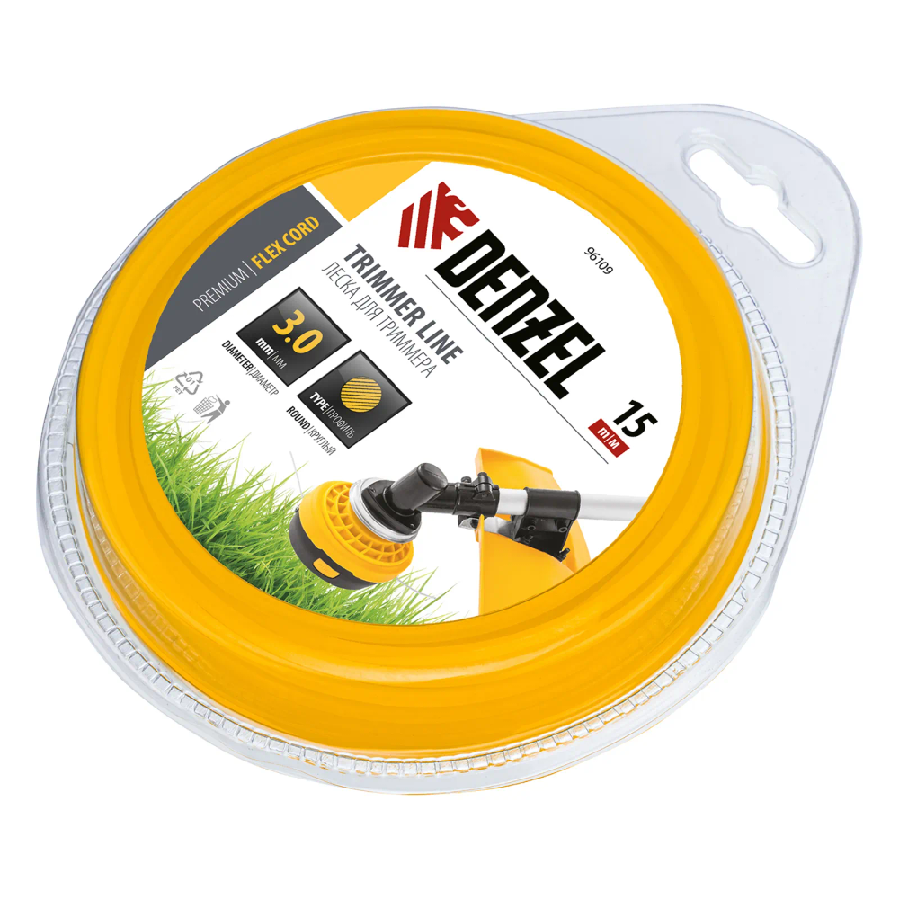 Леска для триммера Denzel круглая 3 ммх15 м, блистер Flex cord