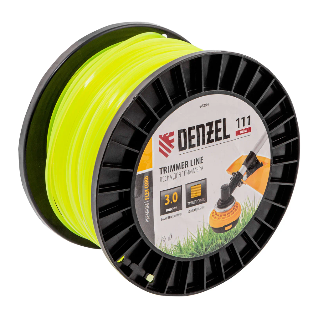 Леска для триммера Denzel квадрат, 3,0ммх111м, на DIN катушке FLEX CORD