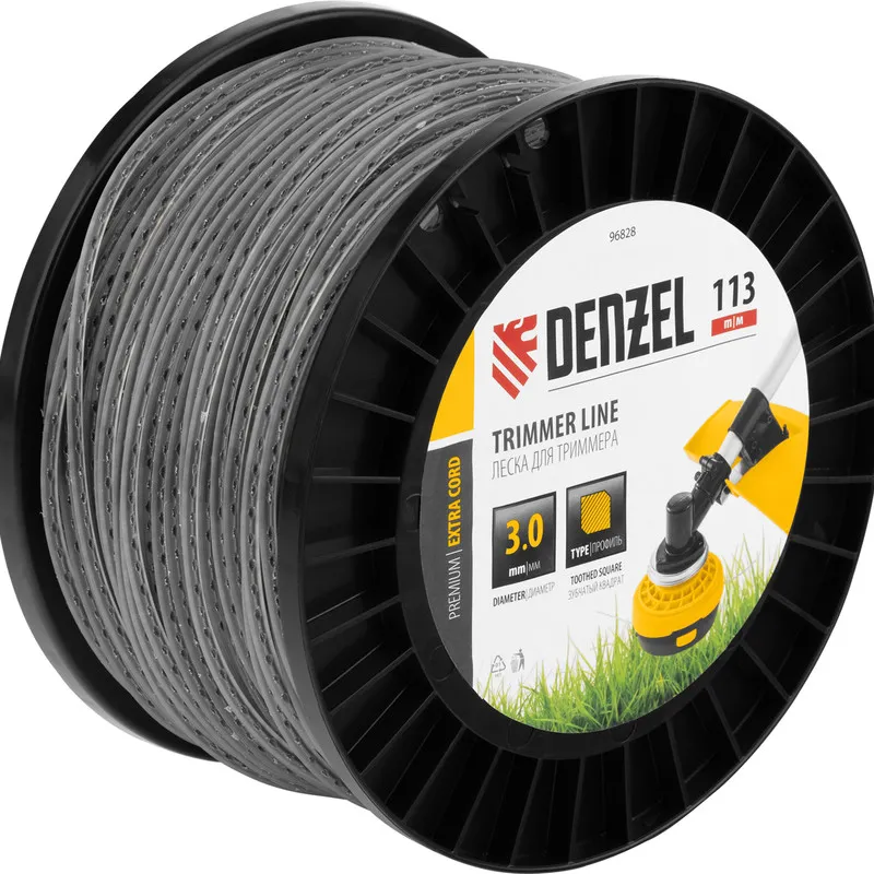 Леска для триммера Denzel двухкомпонентная зубчатый квадрат, 3,0ммх113м, на DIN кат. EXTRA CORD