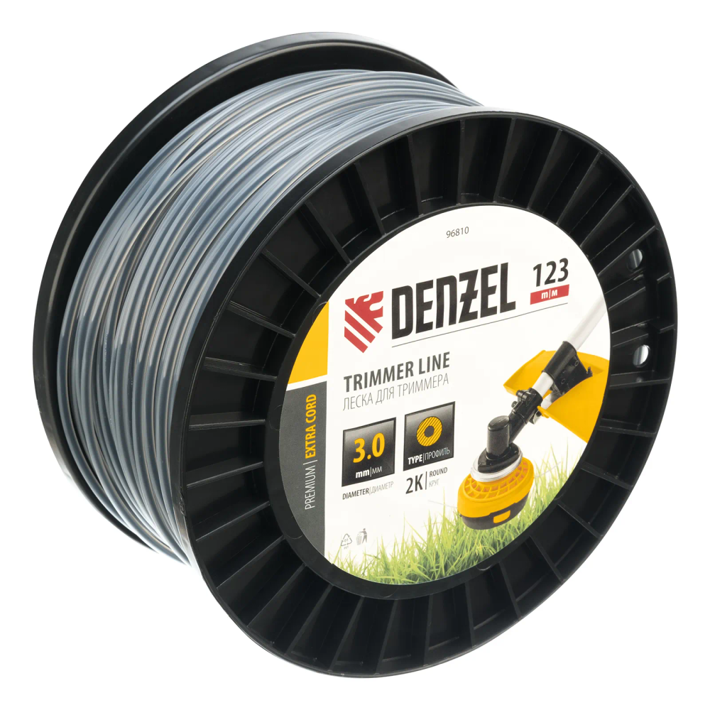 Леска для триммера Denzel двухкомпонентная круглая, 3,0ммх123м, на DIN катушке EXTRA CORD