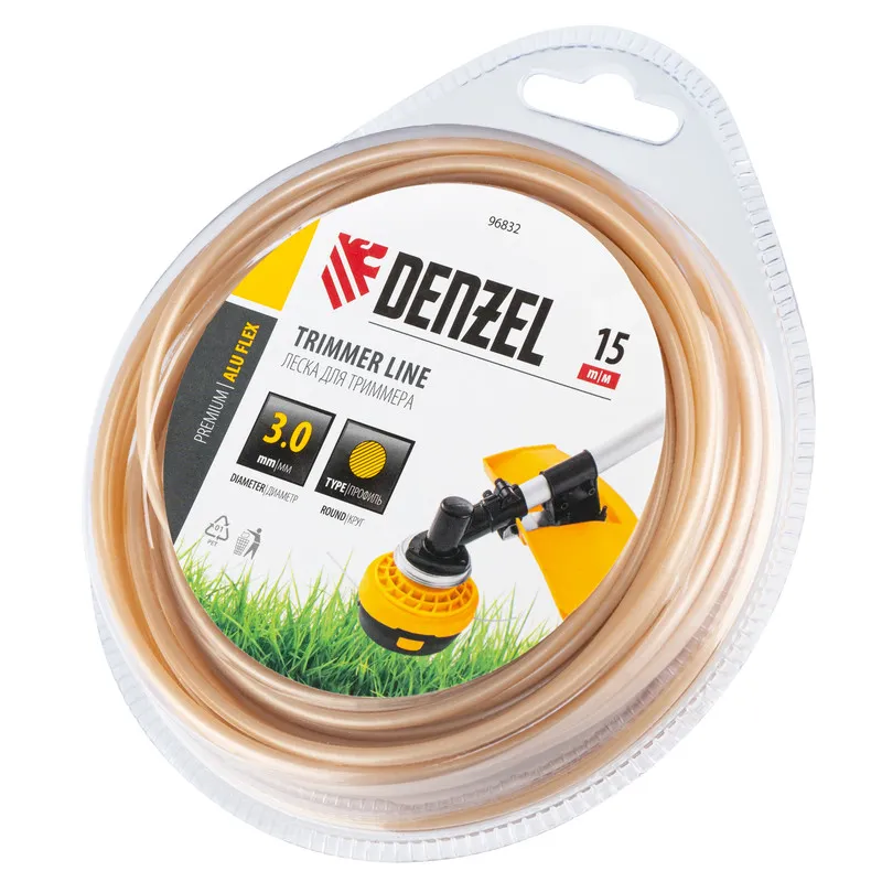 Леска для триммера Denzel армированная алюминием круглая, 3,0ммх15м, блистер ALUFLEX
