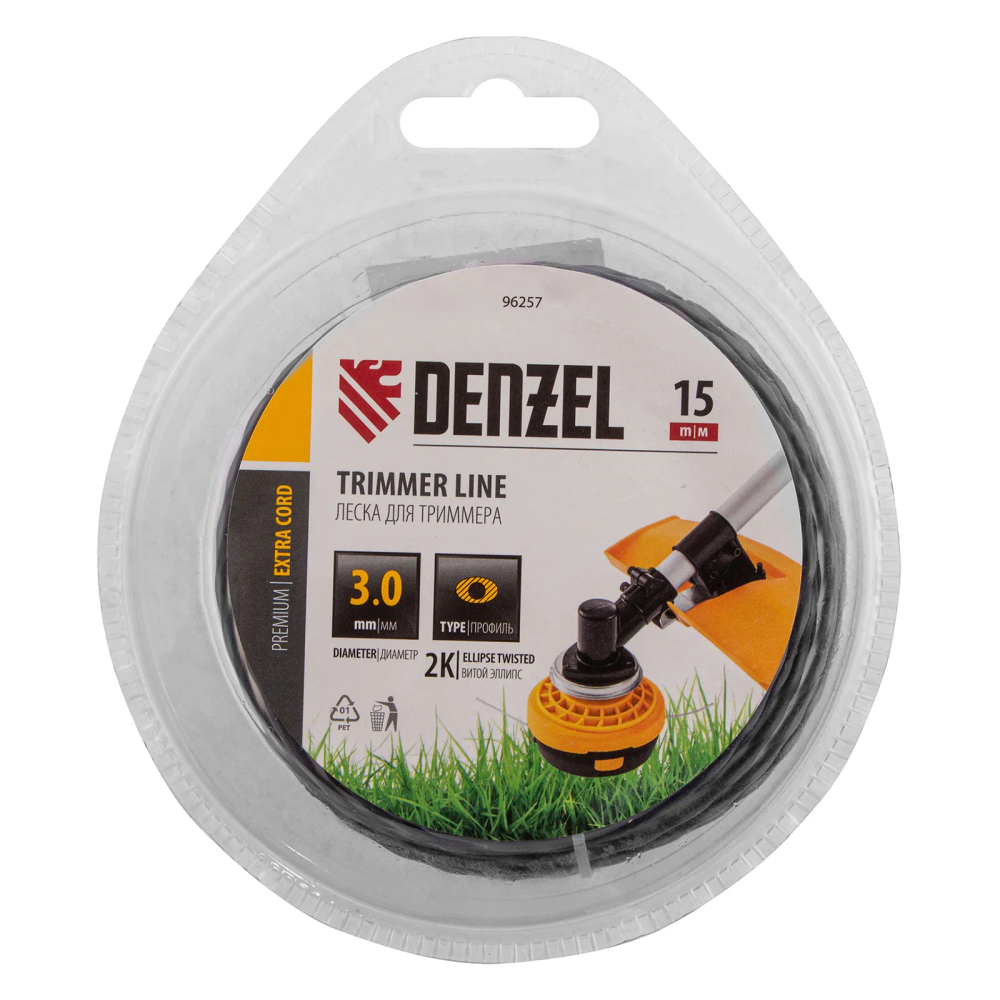 Леска для триммера Denzel двухкомпонентная эллипс, 3,0ммх15м, блистер EXTRA CORD