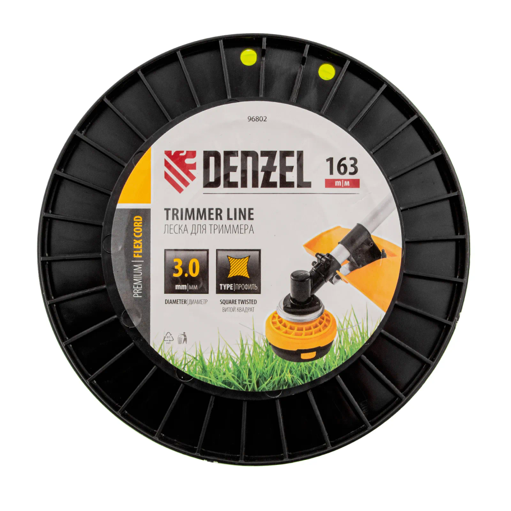 Леска для триммера Denzel витой квадрат, 3,0ммх163м, на DIN катушке FLEX CORD - изображение 3