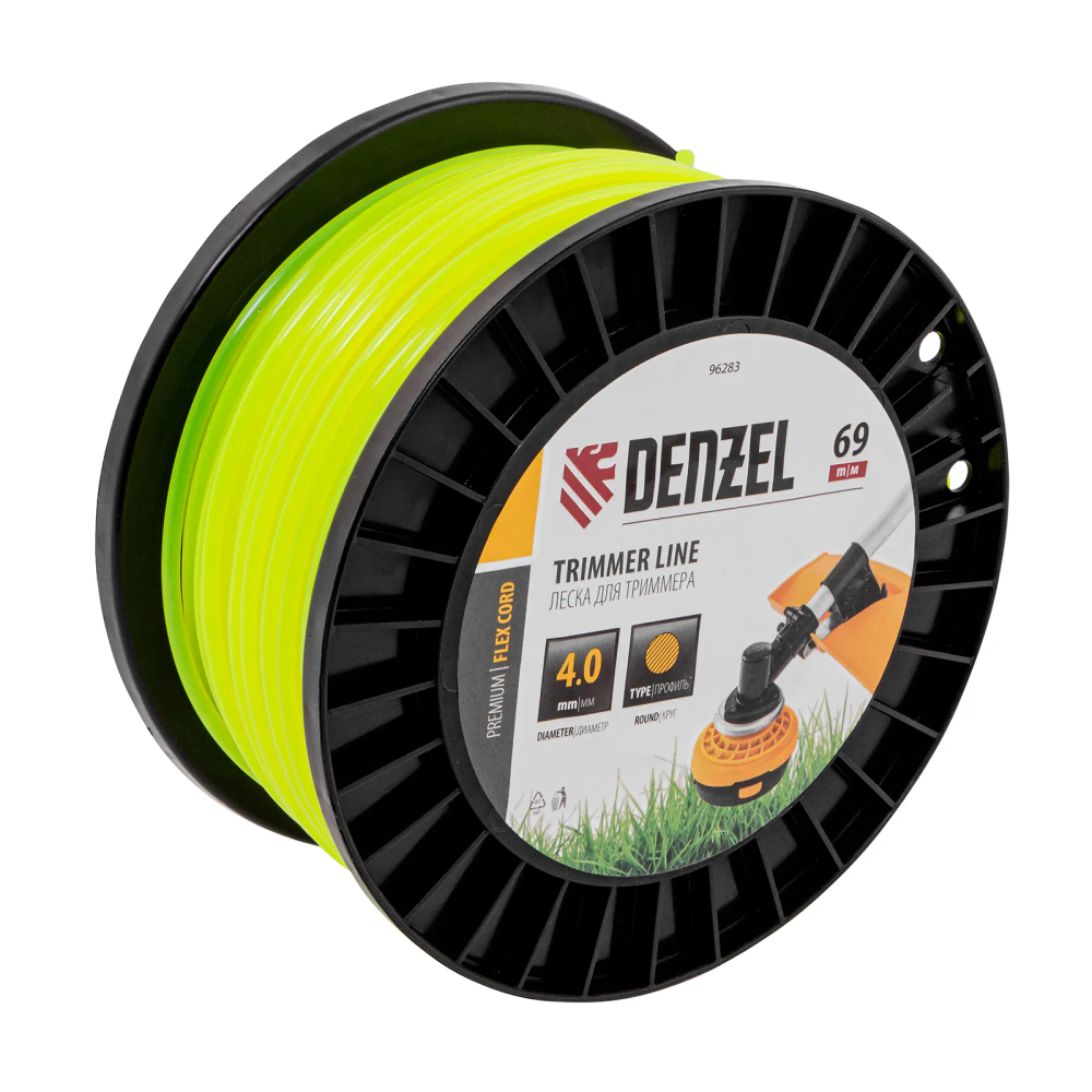 Леска для триммера Denzel круглая, 4,0ммх69м, на DIN катушке FLEX CORD