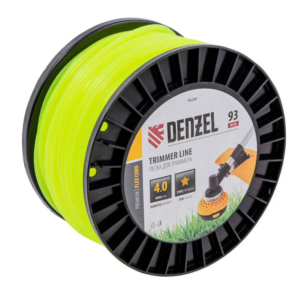 Леска для триммера Denzel звезда, 4,0ммх93м, на DIN катушке FLEX CORD