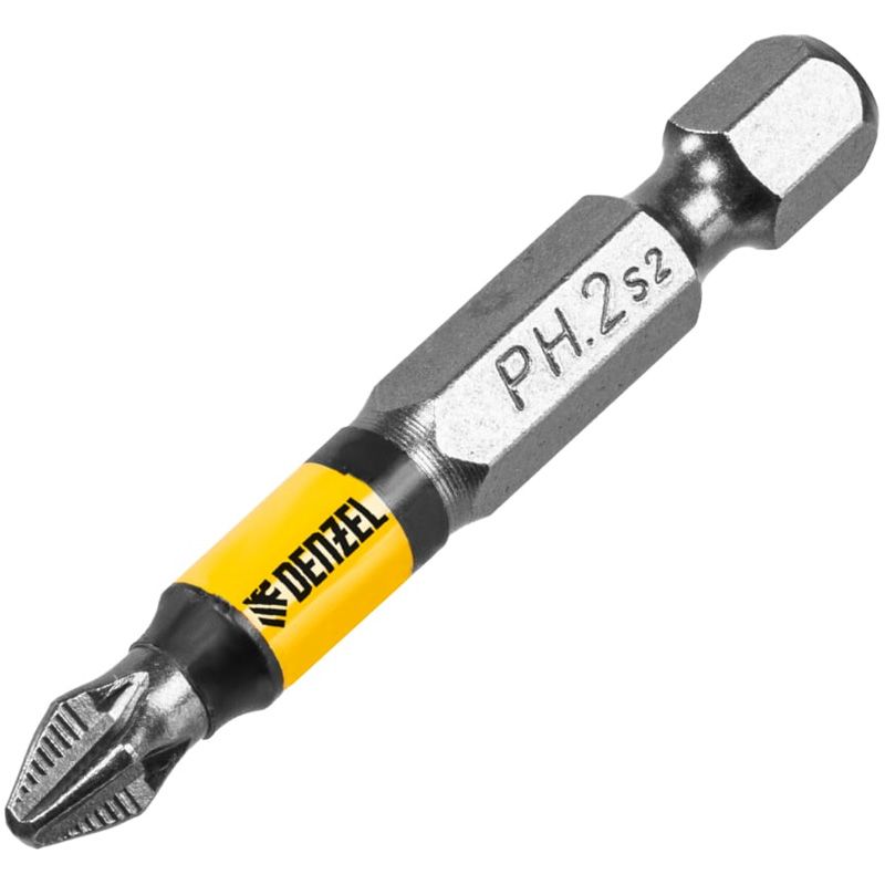 Бита Denzel PH2х50, сталь легированная S2, 10 шт., круглый профиль, отрывная упаковка, Е 6,3