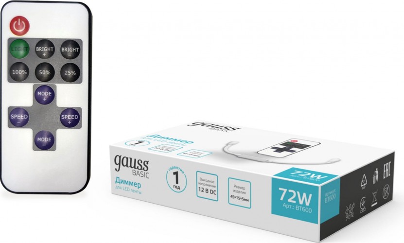 Диммер GAUSS BT600 basic для ленты led 12v 72w