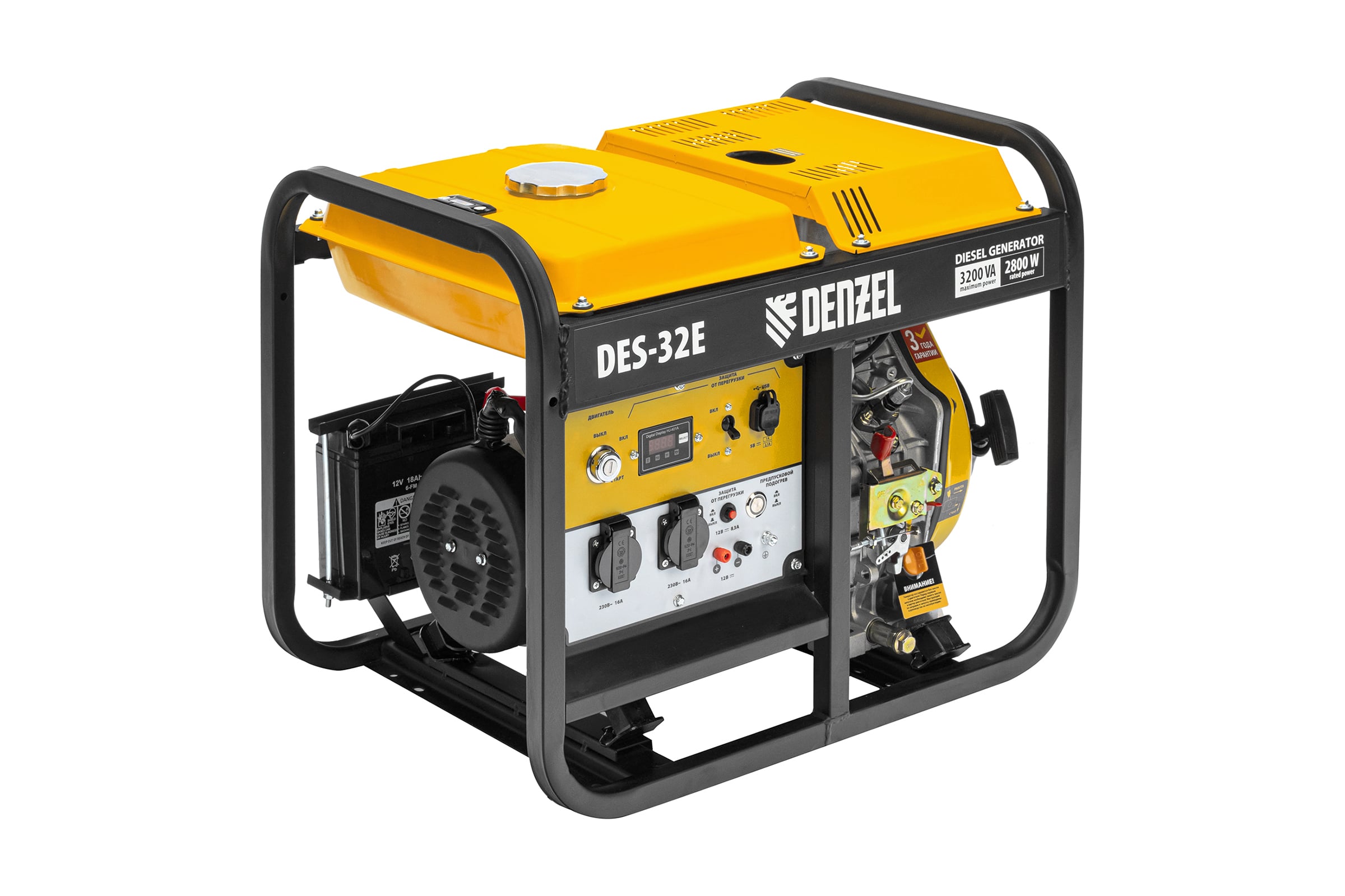 Дизельный генератор Denzel DES-32E 3,2 кВт, 230 В, 11 л, электростартер 94412