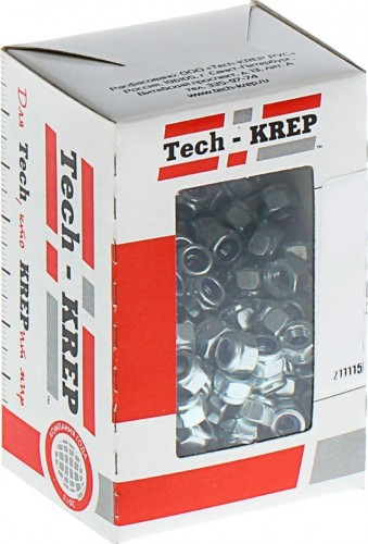 Гайка Tech-KREP М 8 (уп.100 шт.) DIN985 с контрящим кольцом оцинкованная 105254