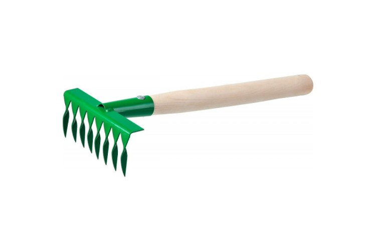 Грабельки садовые РОСТОК 160x62x405 мм с деревянной ручкой, 8 витых зубцов 39613