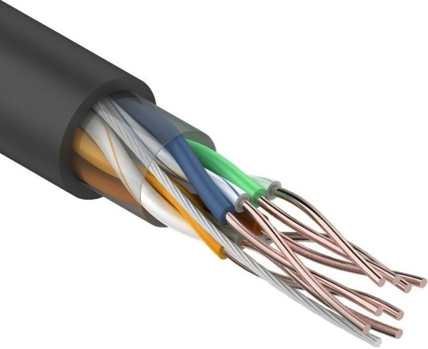 Кабель REXANT U/UTP, CAT 5e, PE 4х2х0,50мм, 24AWG внешний, черный 01-0045