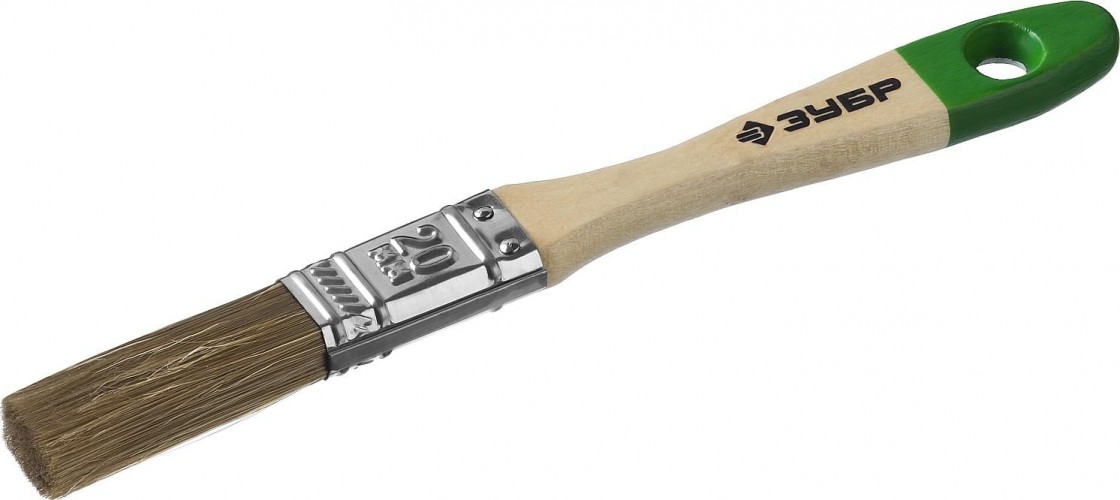 Кисть флейцевая ЗУБР ЛАЗУРЬ плоская смешанная щетина, деревянная ручка, 20мм 4-01009-020