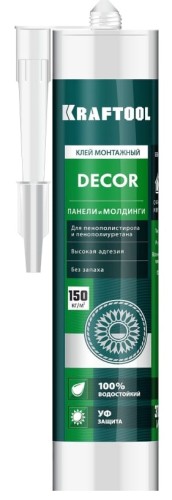 Клей монтажный KRAFTOOL 310мл для молдингов, белый 41349_z01