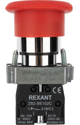Кнопка REXANT 36-5544 (уп. 10 штук ) XB2-BS поворотная красная грибок NC 36-5544 - изображение 3
