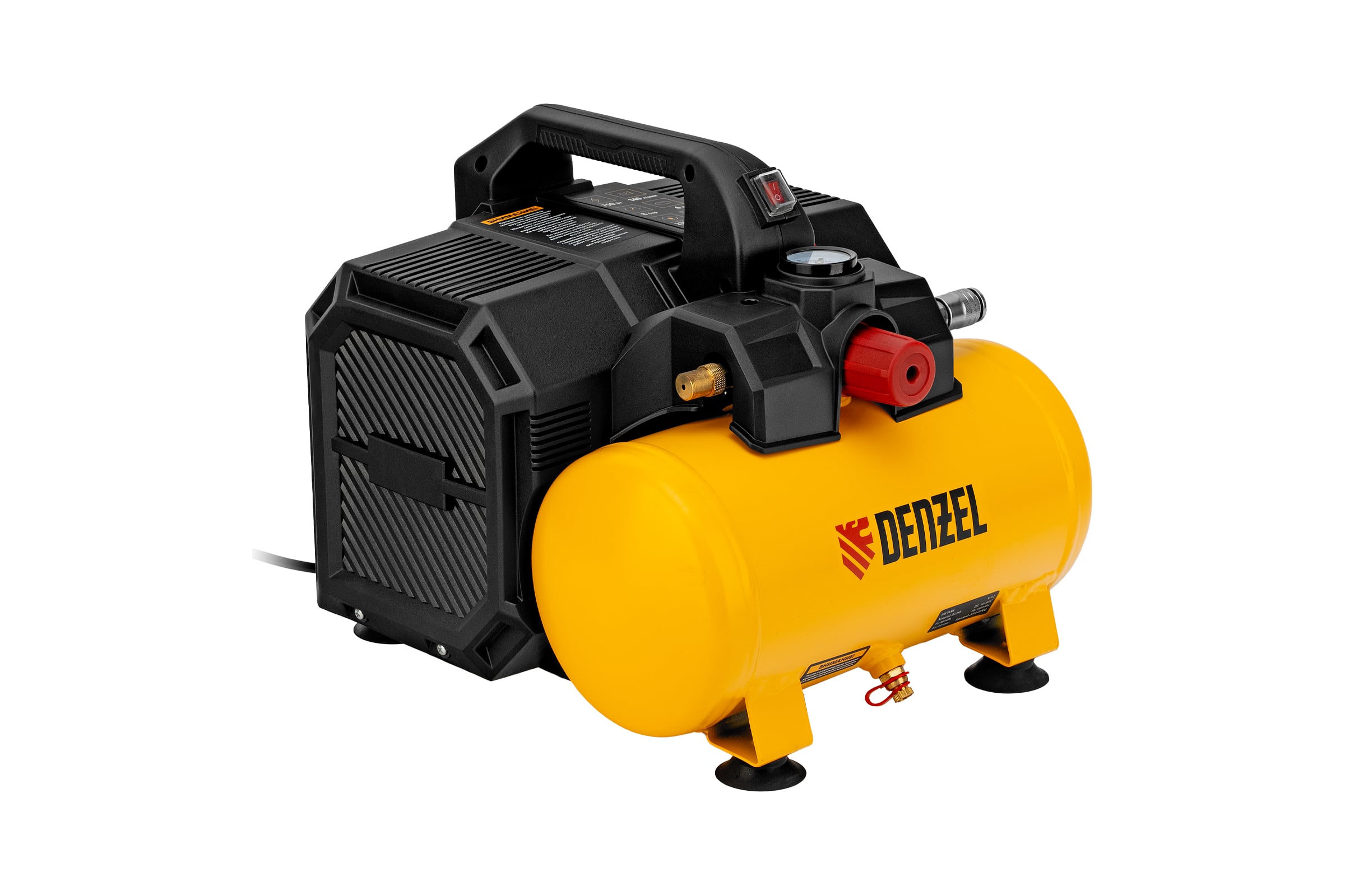 Компрессор Denzel dls750/6 безмасляный малошумный 750 вт, 140 л/мин, ресивер 6 л 58019