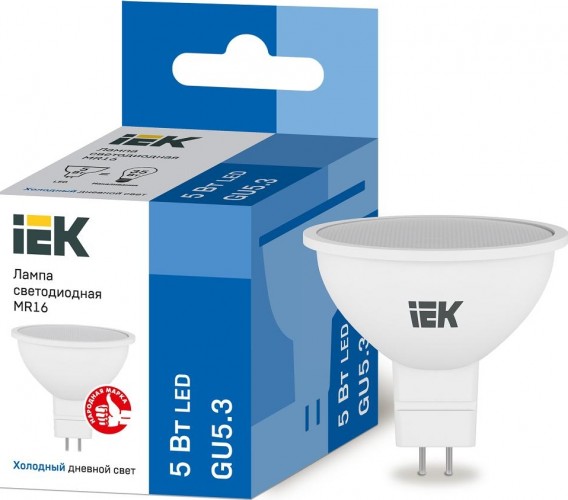 Лампа светодиодная IEK MR16 5Вт 6500К GU5.3 Софит LLE-MR16-5-230-65-GU5