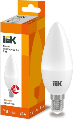 Лампа светодиодная IEK С35 7Вт 3000К Е14 Свеча LLE-C35-7-230-30-E14