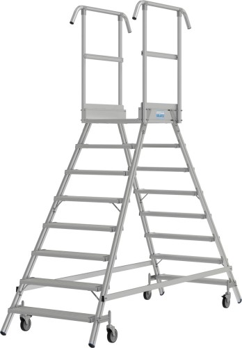Лестница с платформой KRAUSE STABILO 8 ступеней, передвижная, двухсторонняя, ограждение 1,0 м 821249