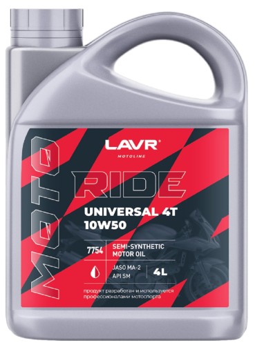 Масло для мотоциклов LAVR MOTO RIDE UNIVERSAL 4T 10W50 SM, 4 л Ln7754