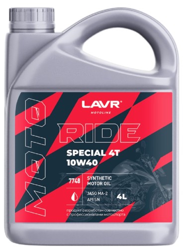 Масло для мотоциклов LAVR MOTO RIDE SPECIAL 4T 10W40 SN, 4 л Ln7748