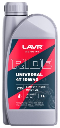 Масло для мотоциклов LAVR MOTO RIDE UNIVERSAL 4T 10W40 SM, 1 л Ln7745