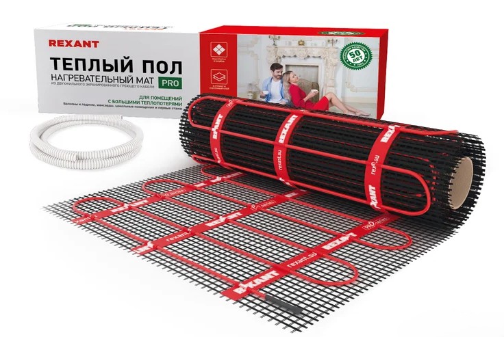 Мат нагревательный REXANT 51-0010 PRO RNX -1,0-220 двухжильный с экраном