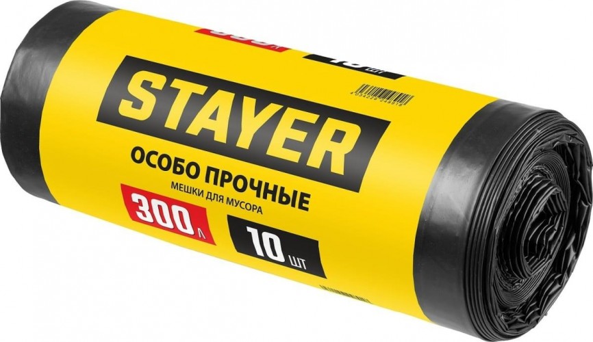 Мешок строительный STAYER HEAVY DUTY особопрочный, черный 300л, 10шт. 39157-300