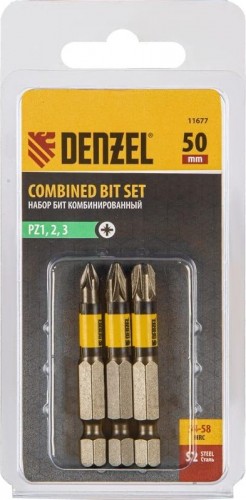Набор бит Denzel pz1, pz2, pz3, 50 мм, комбиниров pz1, pz2, pz3, 50 мм, комбинированный 3 шт. 11677