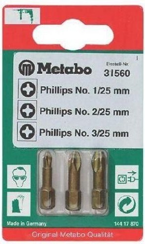 Набор насадок METABO Torsion PH 1/2/3 х25 мм (3шт) 631560000