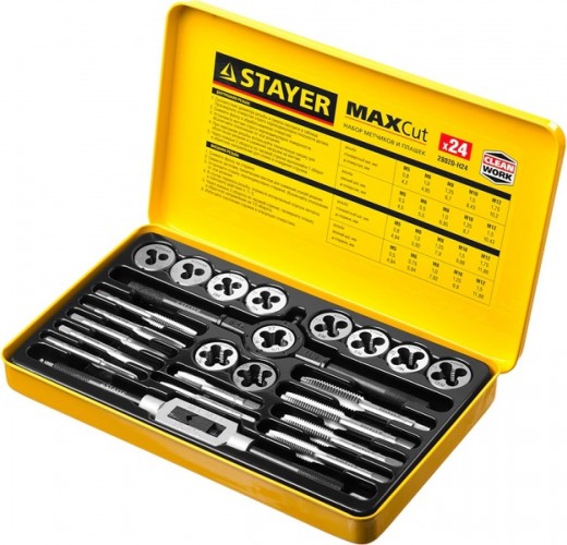 Набор резьбонарезных инструментов STAYER MaxCut 24 предмета, метчиков и плашек, легированная сталь 28020-H24 - изображение 2