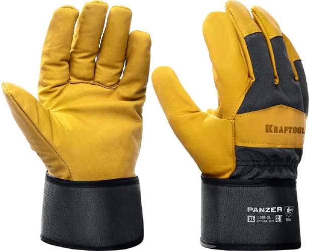 Перчатки кожаные комбинированные KRAFTOOL PANZER XL, от мех. воздействий 11320-XL