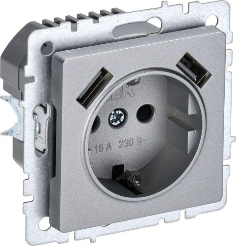 Розетка IEK BRITE РЮш10-1-БрА 16А с USB A+A 2.1A с заземл. защ. штор BR-R14-16-U21-D21-K47