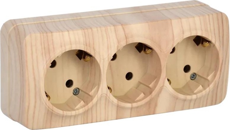 Розетка IEK Glory РС24-2 3-м оп 16а с заземл. сосна ERH31-K34-16